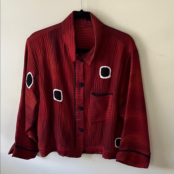 Shekina Red Button-Up Jacket w/Geometric Accents - Picture 1 of 6